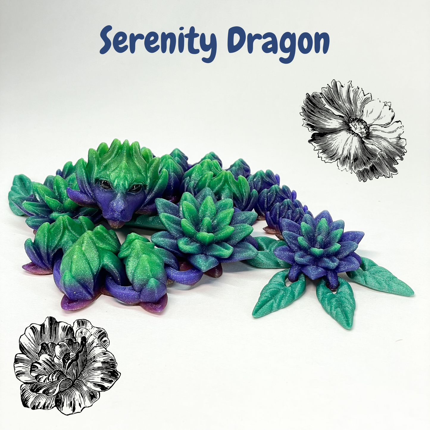 Beautiful Serenity Dragon! - 3D Printed. Premium Colors! Cute and Calming Desk Pet!
