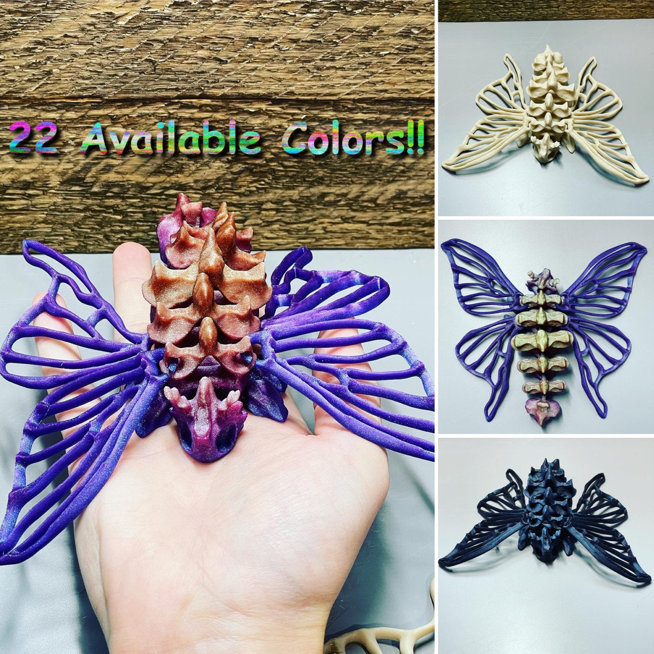 Articulated Bone Moth - 3D Printed. Premium Colors! Cute and Creepy Moth Skeleton!